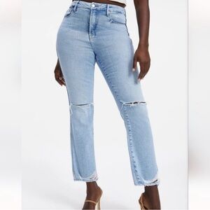 Good American Light Blue Distressed Straight Jeans
